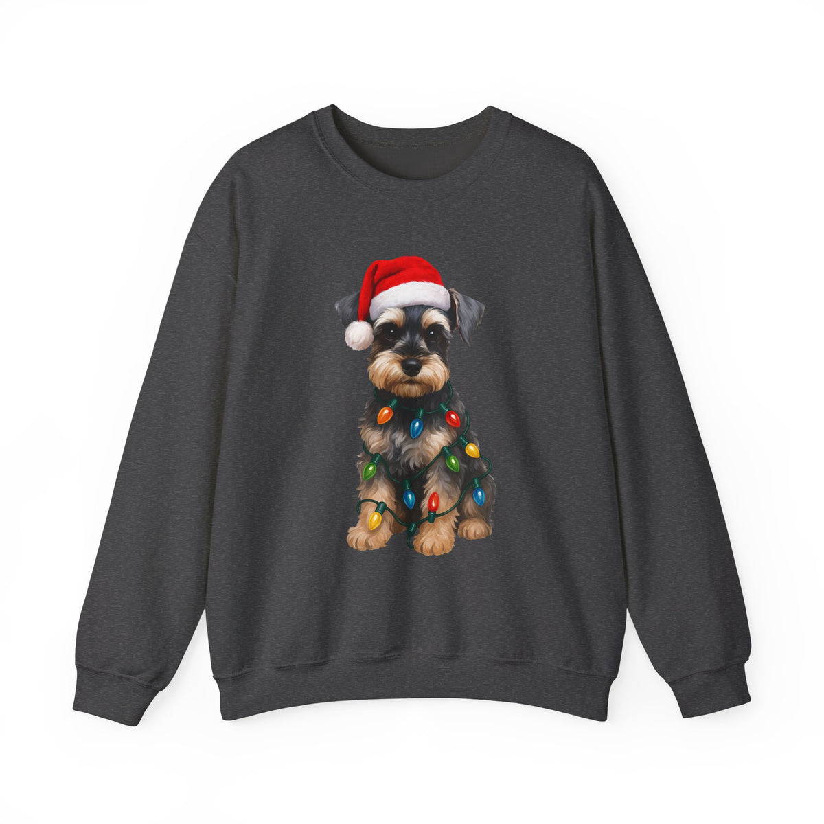 Festive Holiday Season Sweatshirt | Dog Lover Shirt | Cute Lights Puppy T-Shirt | Unisex Apparel | Funny Christmas Schnauzer Dog Shirt
