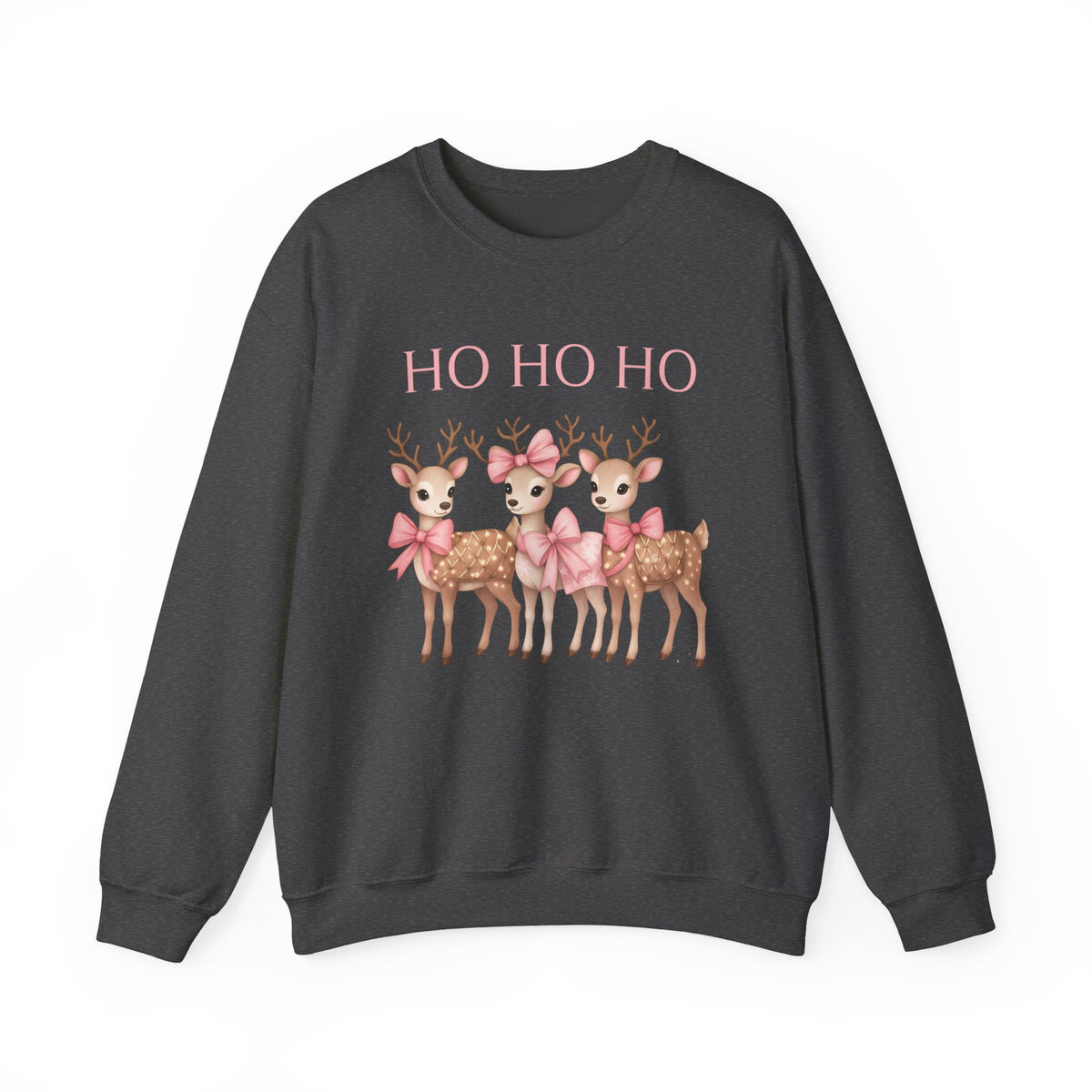 HOHOHO Reindeer Christmas Sweatshirt Women, Cute Deer & Bow Holiday Crewneck, Soft Cozy Retro Christmas Sweater, Festive Gift for Her