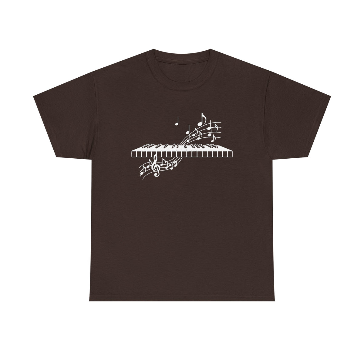 Piano Keyboard T-Shirt: Music Notes Treble Clef Graphic Tee