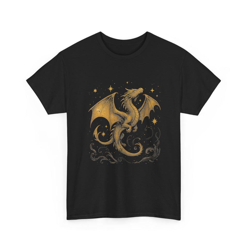 Celestial Dragon Shirt, Gold Fantasy T-Shirt, Mystic Dragon Sweatshirt, Moon Star Dragon Tee, Witchcore Gothic Clothing, Magic Creature Gift