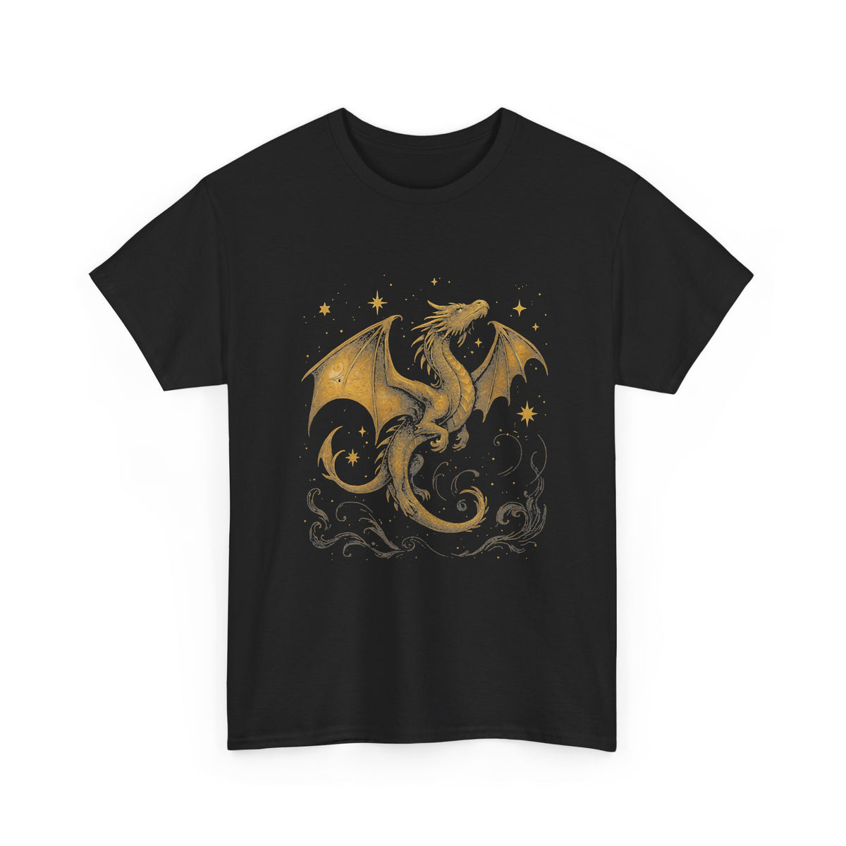 Celestial Dragon Shirt, Gold Fantasy T-Shirt, Mystic Dragon Sweatshirt, Moon Star Dragon Tee, Witchcore Gothic Clothing, Magic Creature Gift