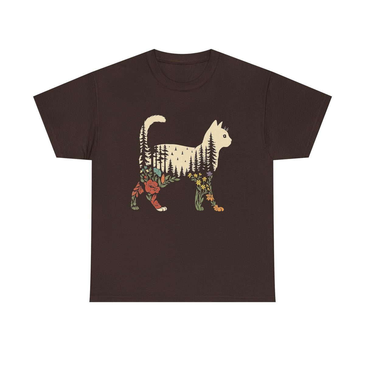 Boho Cat Plants Shirt: Short & Long Sleeve, Nature Trees Wild Flowers Tees, Women Cat Lovers Tee, Christmas Mom Gift for Her