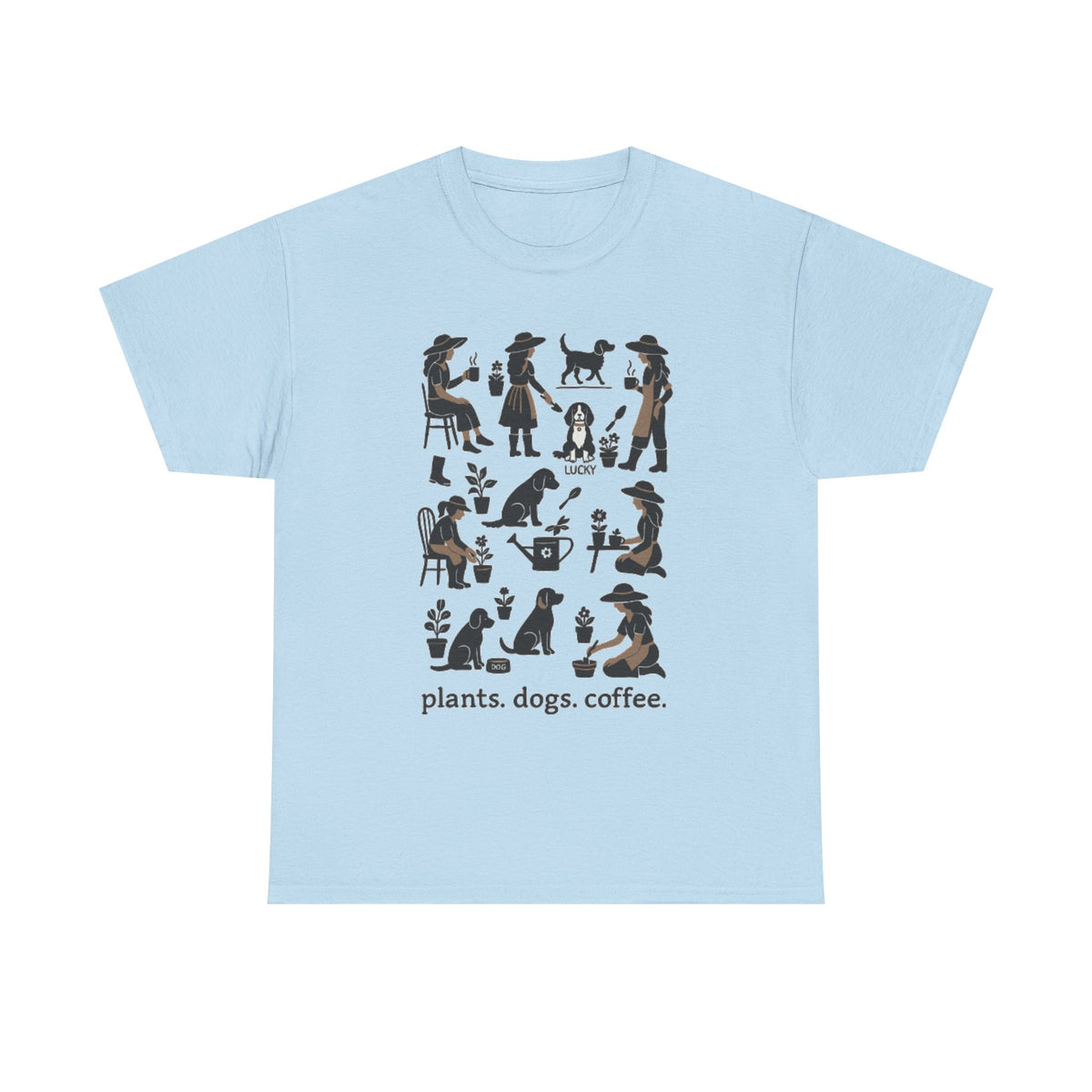 Plants Dogs Coffee T-Shirt: Garden Lover Unisex Tee, Gardner Gift