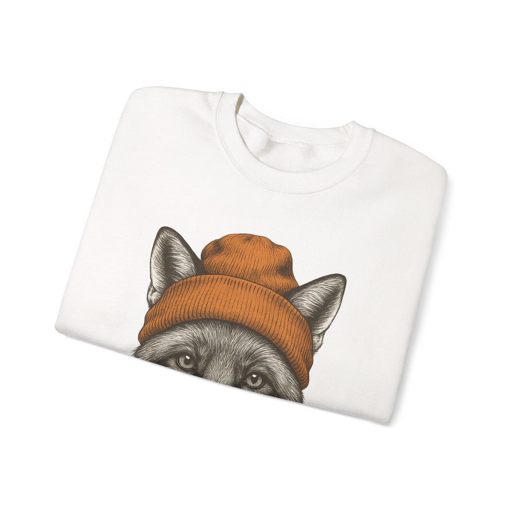Cute Fox With Beanie Sweatshirt - Retro 90's Wildlife Camping Outfit - Winter Outdoor Adventure - Nature Animals Unisex Graphic Sweatshirt