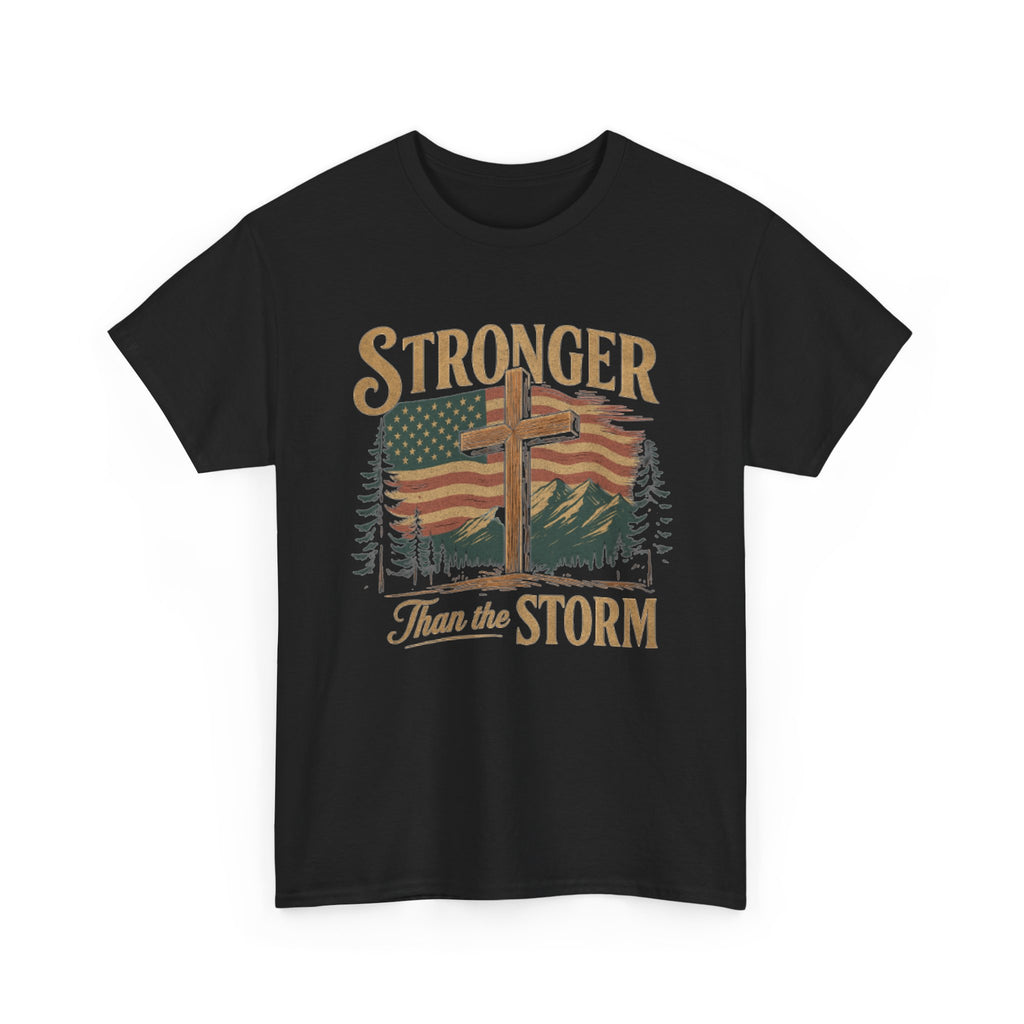Christian Mens Shirt PNG Stronger than the Storm Patriotic Sublimation Designs for Men Christian PNG Designs Trendy Png American Flag Tshirt