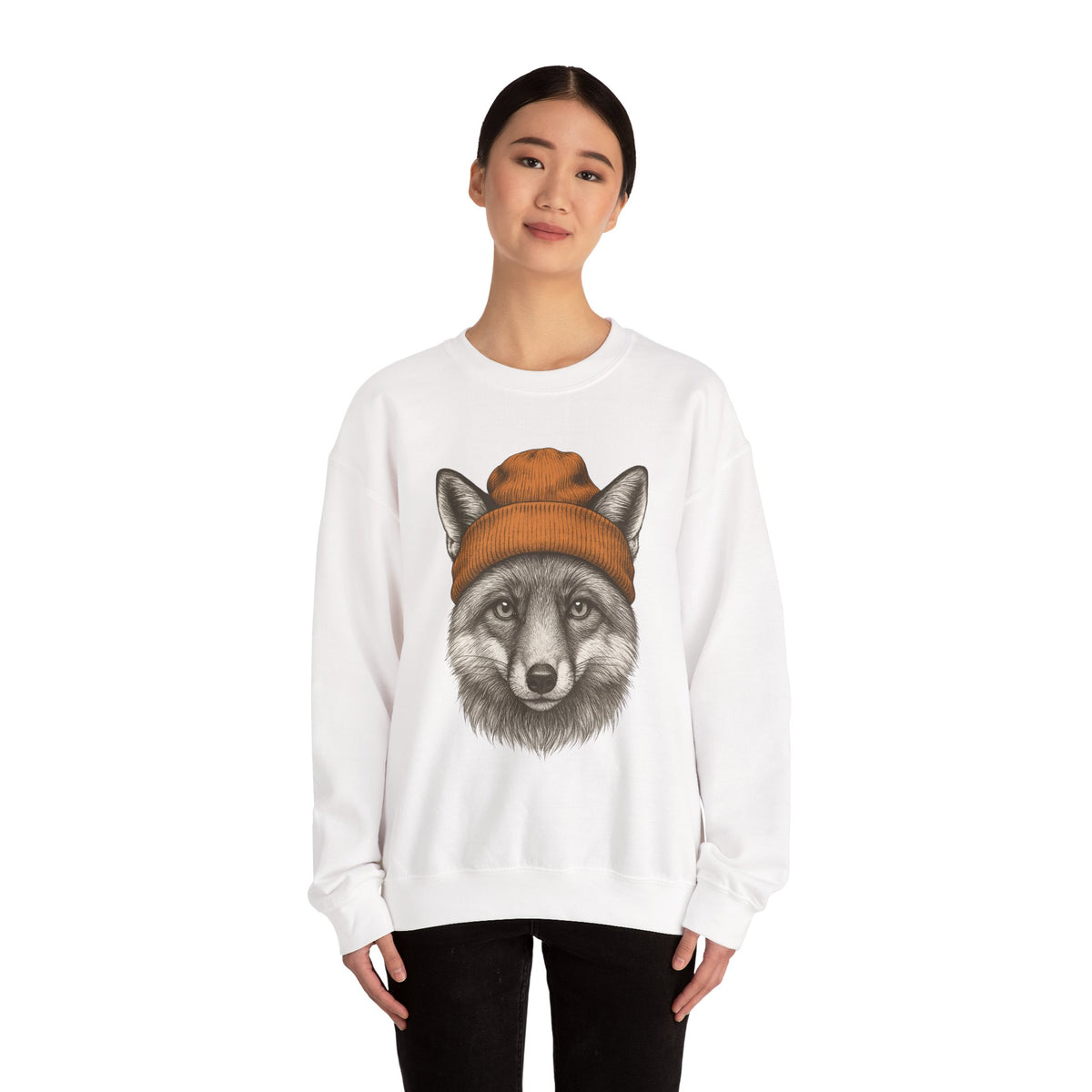 Cute Fox With Beanie Sweatshirt - Retro 90's Wildlife Camping Outfit - Winter Outdoor Adventure - Nature Animals Unisex Graphic Sweatshirt