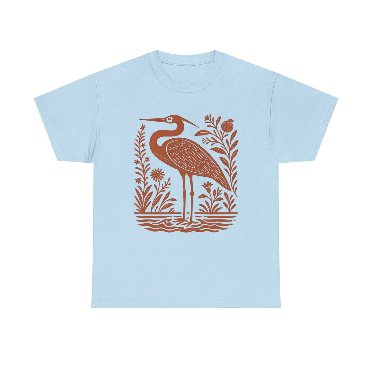 Heron Shirt Linocut Shirt Great Blue Heron Bird Lover Shirt Hippy Clothes Granola Girl Antique Folk Art Avian Aviary Gift Block Print Shirt