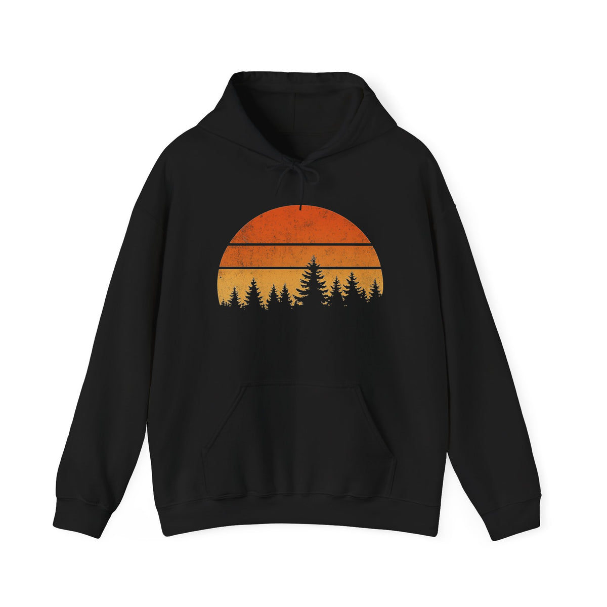 Retro Camping Hoodie: Forest Sunset Graphic, Nature Lover Gift