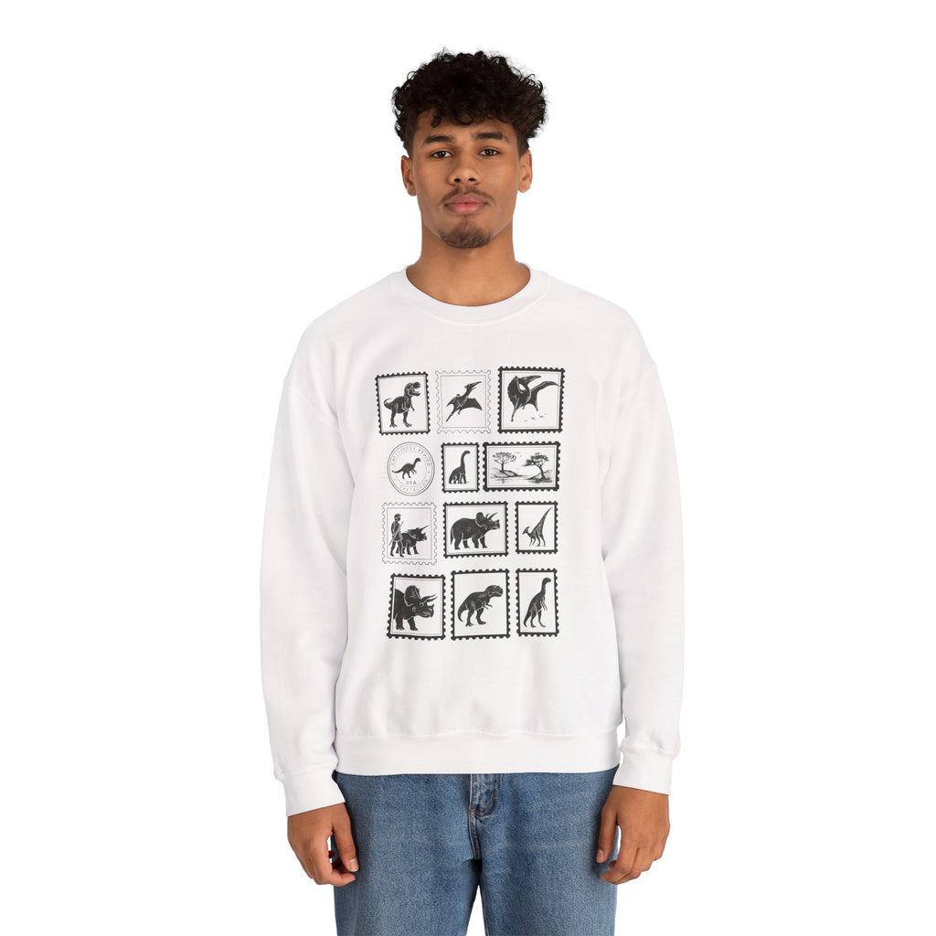 Dinosaur Vintage Stamps Sweatshirt, Vintage Scientific Jurassic Prehistoric Unisex Crewneck Jumper, Gift for Paleontologist, Retro Stamps