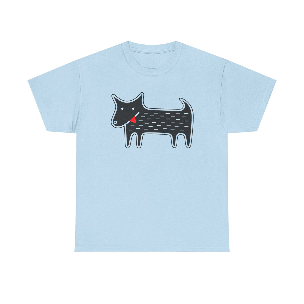 STRAIGHT CUT T-SHIRT Black Dog Kawaii Folk Art Animal Graphic Tee Whimsical Housewarming Funny Dog Lover Gifts Birthday Weird Derpy Cute