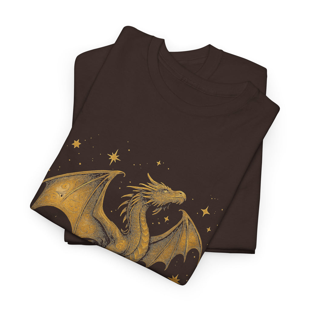 Celestial Dragon Shirt, Gold Fantasy T-Shirt, Mystic Dragon Sweatshirt, Moon Star Dragon Tee, Witchcore Gothic Clothing, Magic Creature Gift