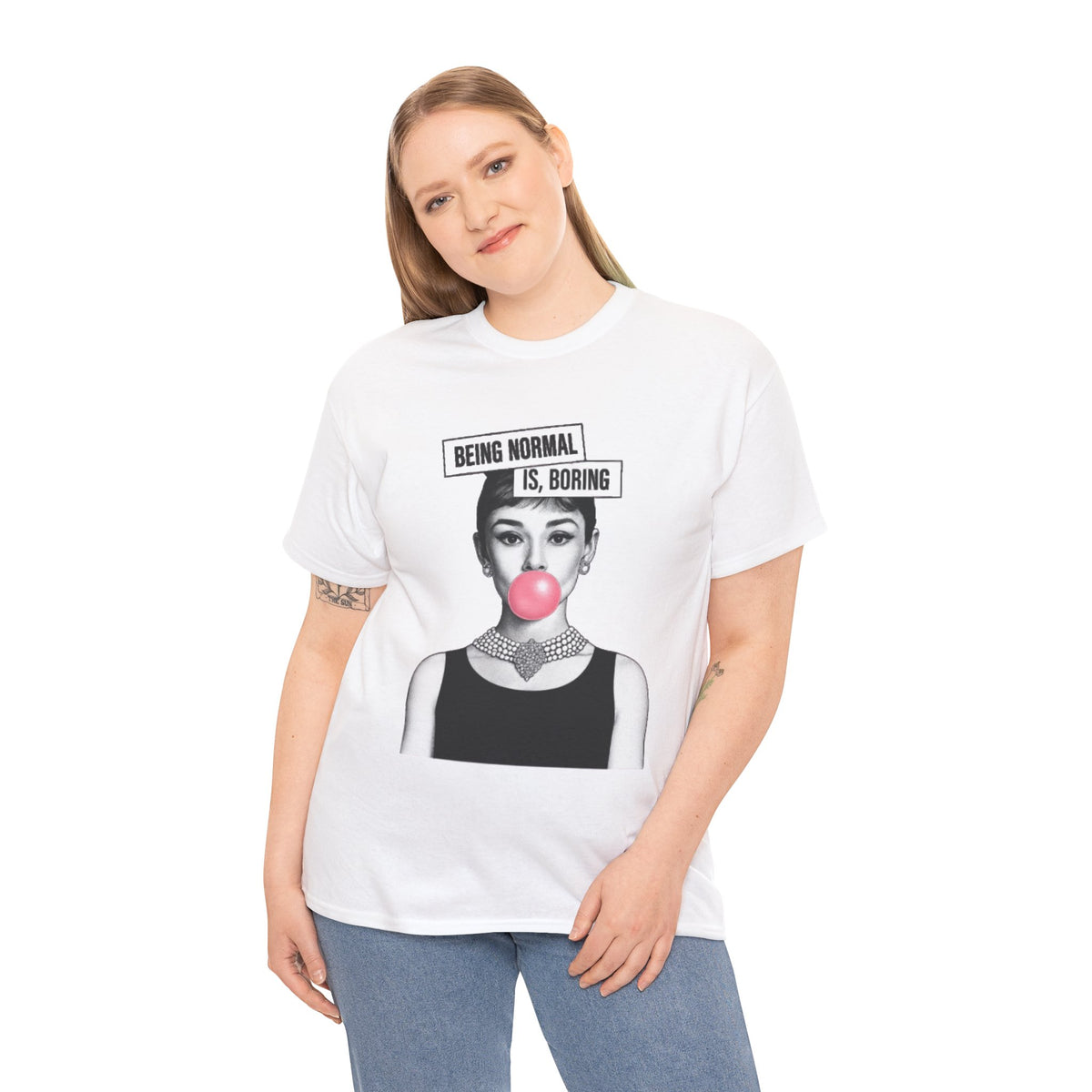 Funny T-shirt for women with saying - print Normal is Boring - oversized top large sizes summer tunic lettering blue/black/grey