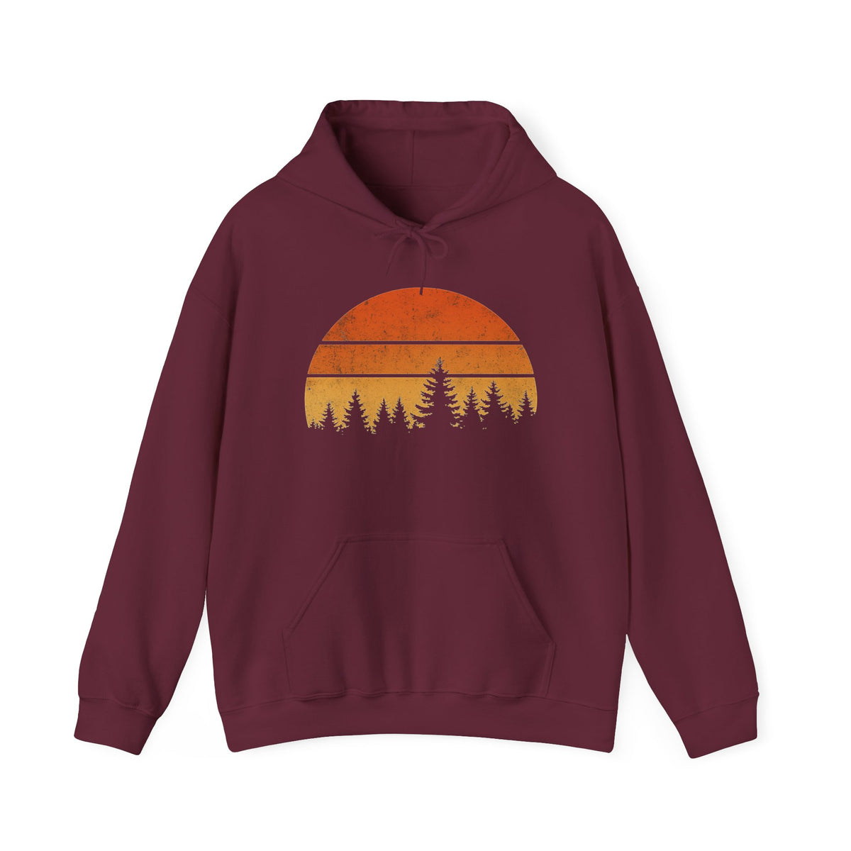 Retro Camping Hoodie: Forest Sunset Graphic, Nature Lover Gift
