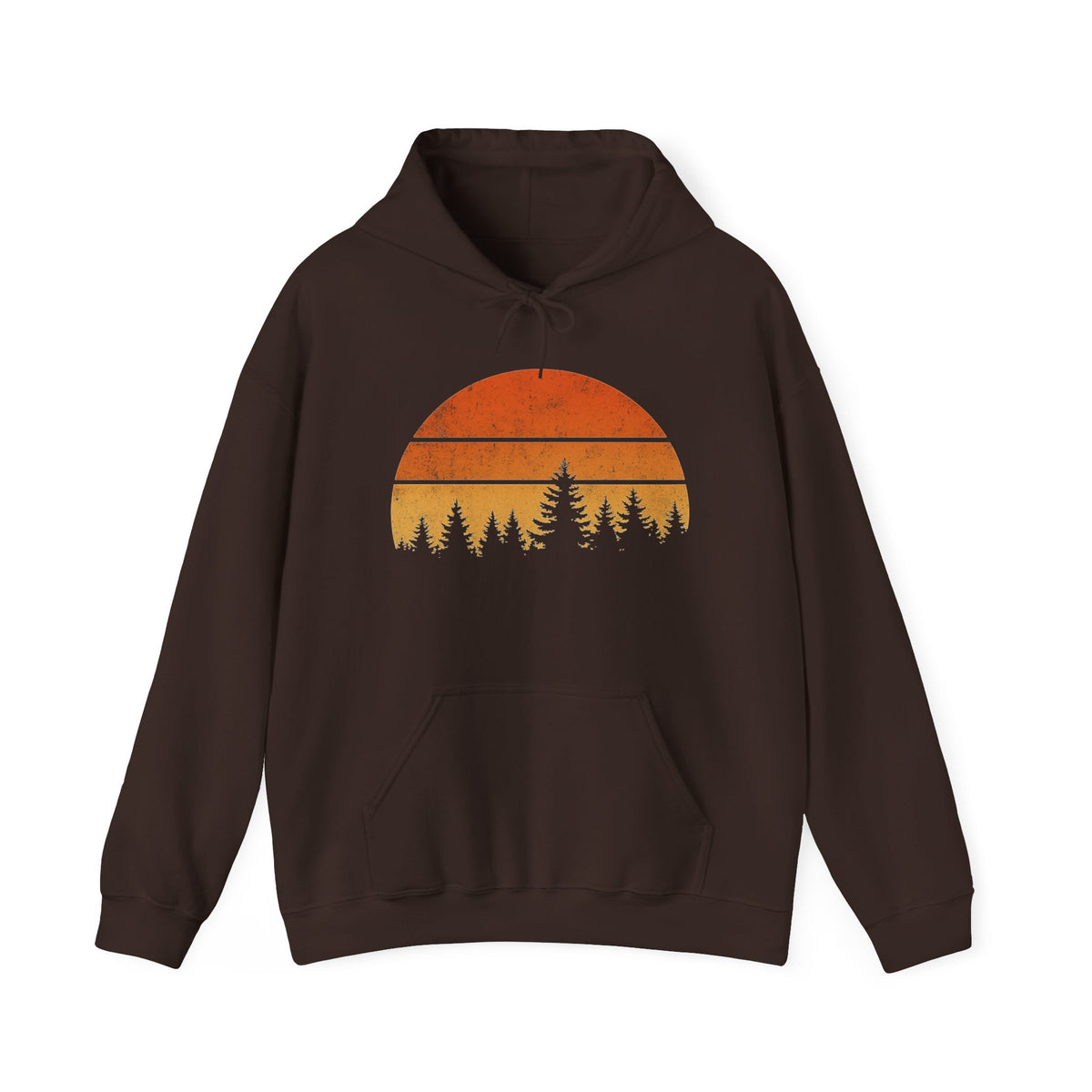 Retro Camping Hoodie: Forest Sunset Graphic, Nature Lover Gift