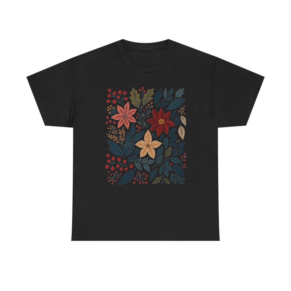 Boho Winter Floral Shirt, Retro Winter Tshirt, Christmas Vibes Shirt, Christmas Season Graphic Tee, Vintage Winter Aesthetic