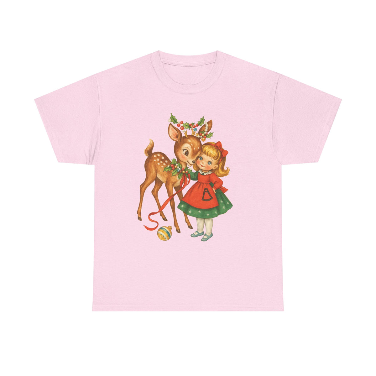 Christmas Girl and Reindeer Vintage 90s Style Shirt, Vintage 50s Holiday Tee, Grunge Retro Deer Shirt, Nature Y2k Streetwear T-Shirt