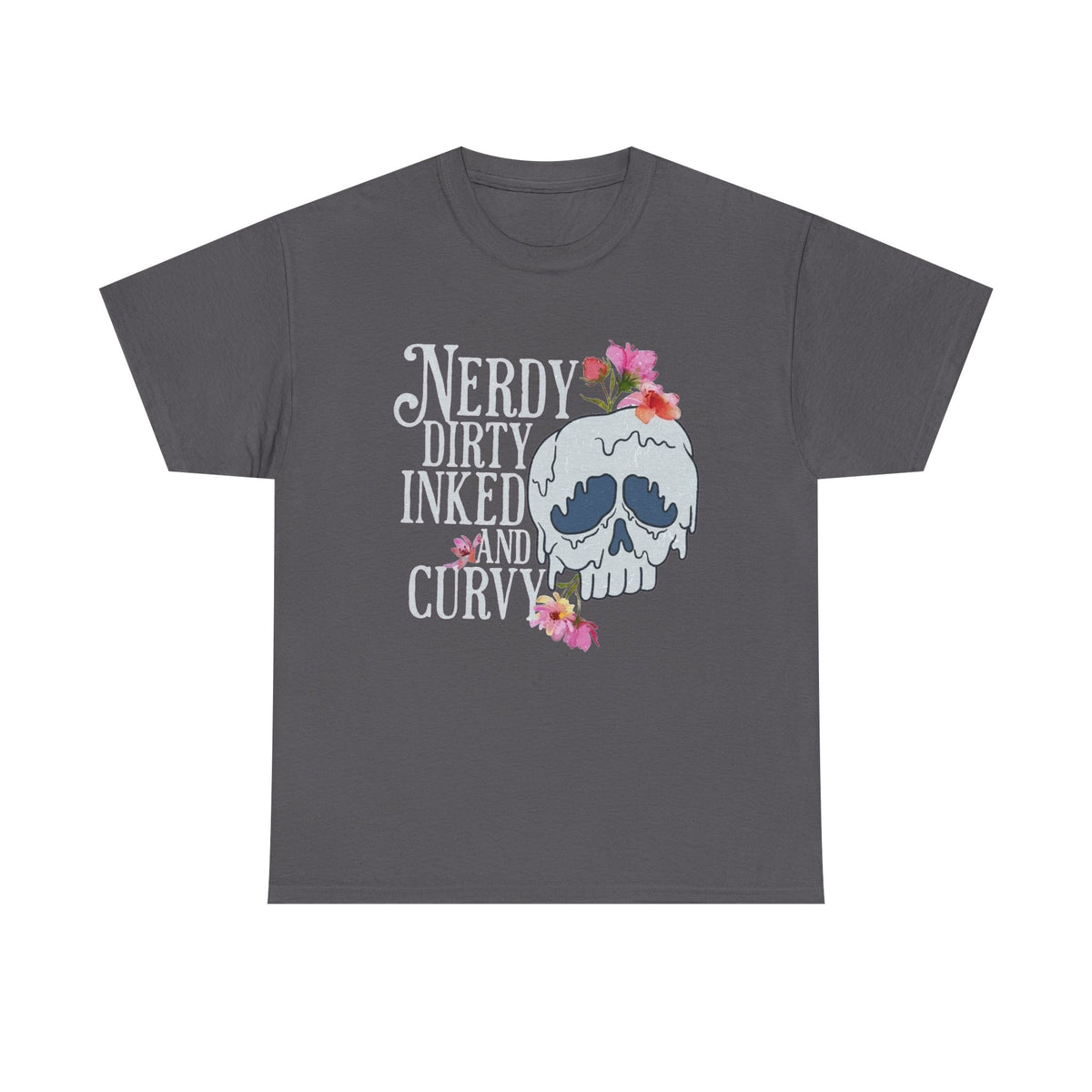 Nerdy Dirty Inked Floral Tee, Tattooed Shirt, Nerdy Dirty Inked and Curvy Shirt, Tattoo Lover Gift, Women's Skull Graphic Tee-Shirt