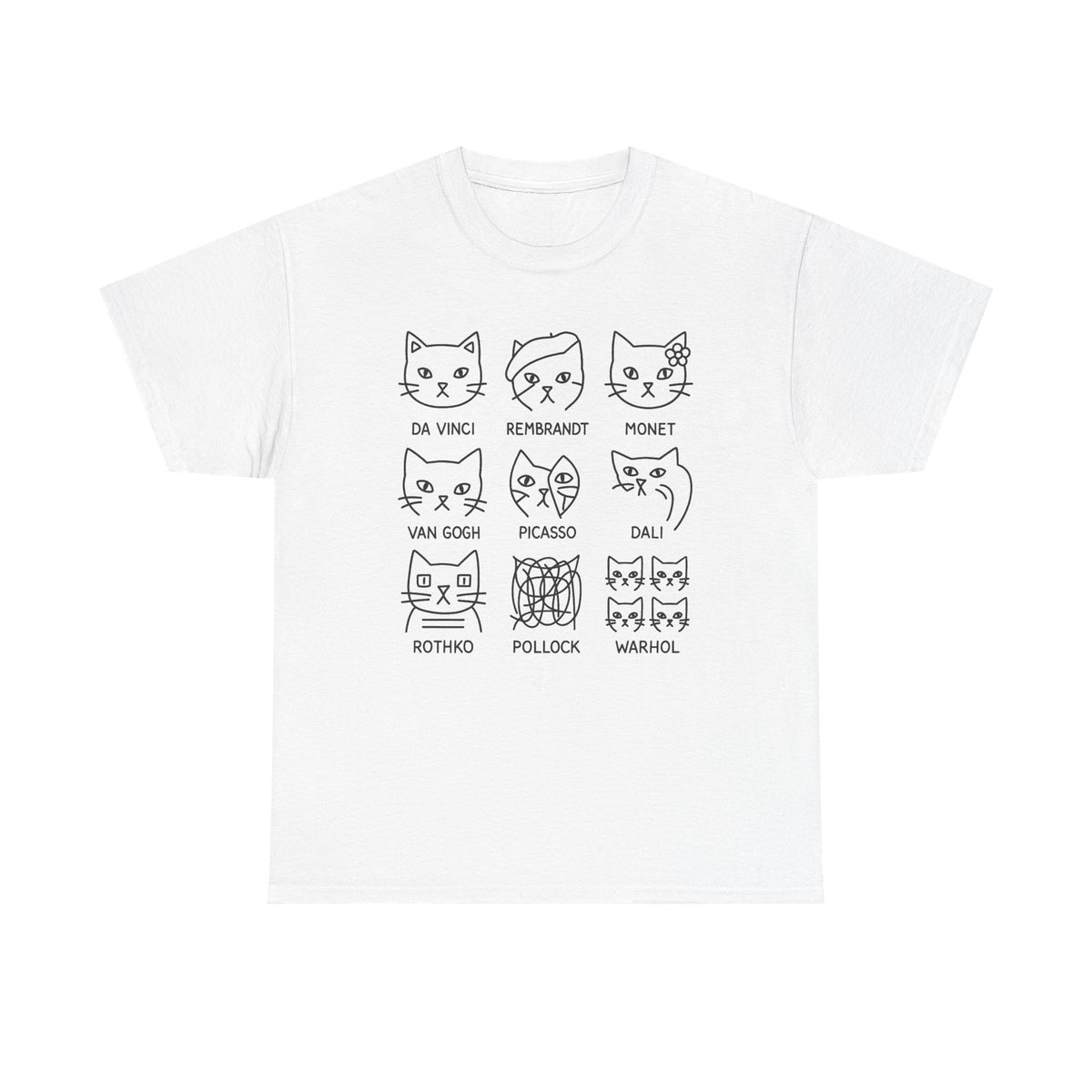 Artistic Cats Inspired by Famous Painters, Funny Cat Art, Minimalist Illustration, Gift for Artist or Art Teacher, Art Shirt, Aesthetic Tee