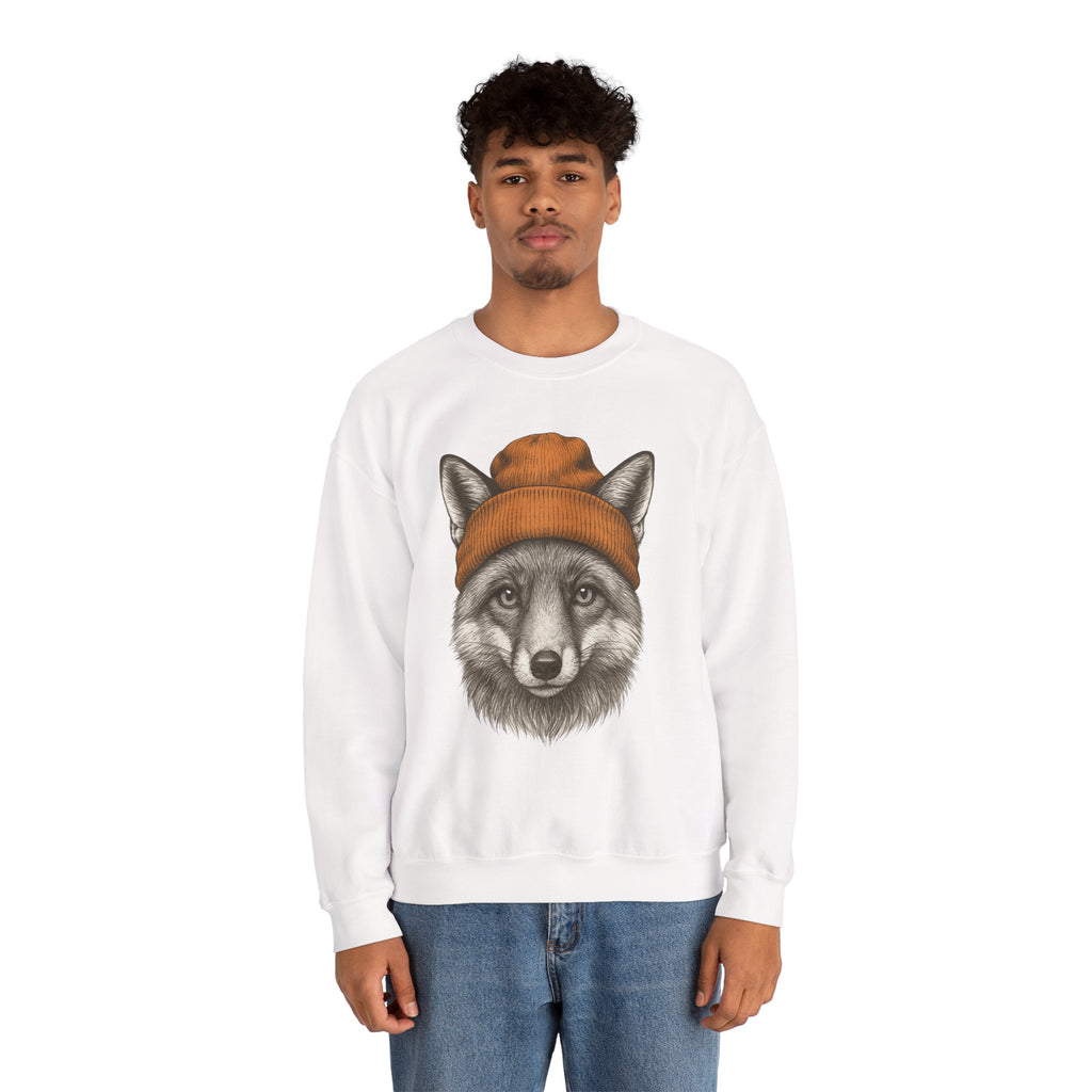 Cute Fox With Beanie Sweatshirt - Retro 90's Wildlife Camping Outfit - Winter Outdoor Adventure - Nature Animals Unisex Graphic Sweatshirt