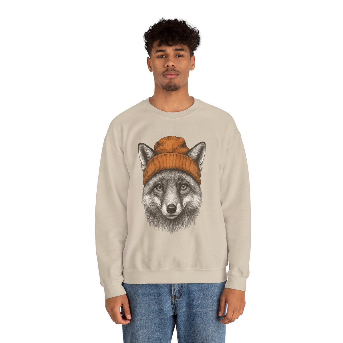 Cute Fox With Beanie Sweatshirt - Retro 90's Wildlife Camping Outfit - Winter Outdoor Adventure - Nature Animals Unisex Graphic Sweatshirt