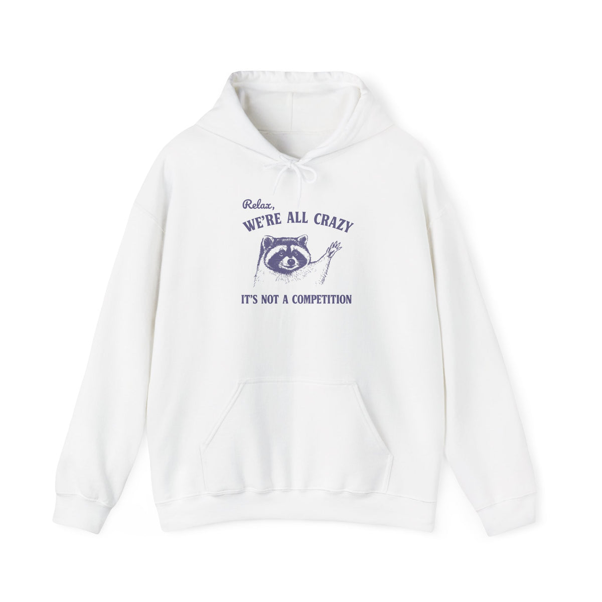 Relax We're All Crazy It's Not A Competition Hoodie, Funny Raccoon Sweatshirt, Funny Sayings, Raccoon Hoodie, Meme Sweatshirt, Raccoon Funn
