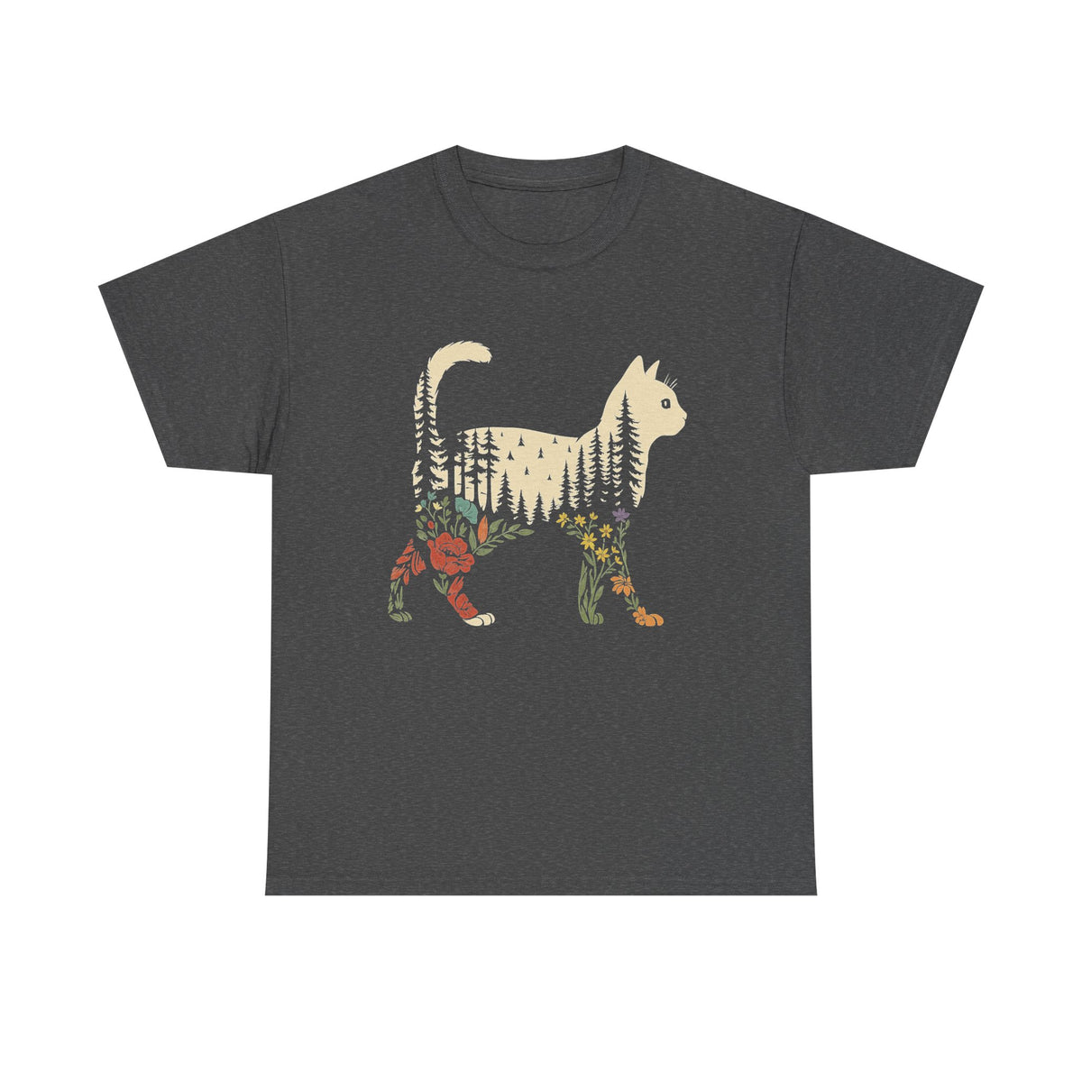 Boho Cat Plants Shirt: Short & Long Sleeve, Nature Trees Wild Flowers Tees, Women Cat Lovers Tee, Christmas Mom Gift for Her