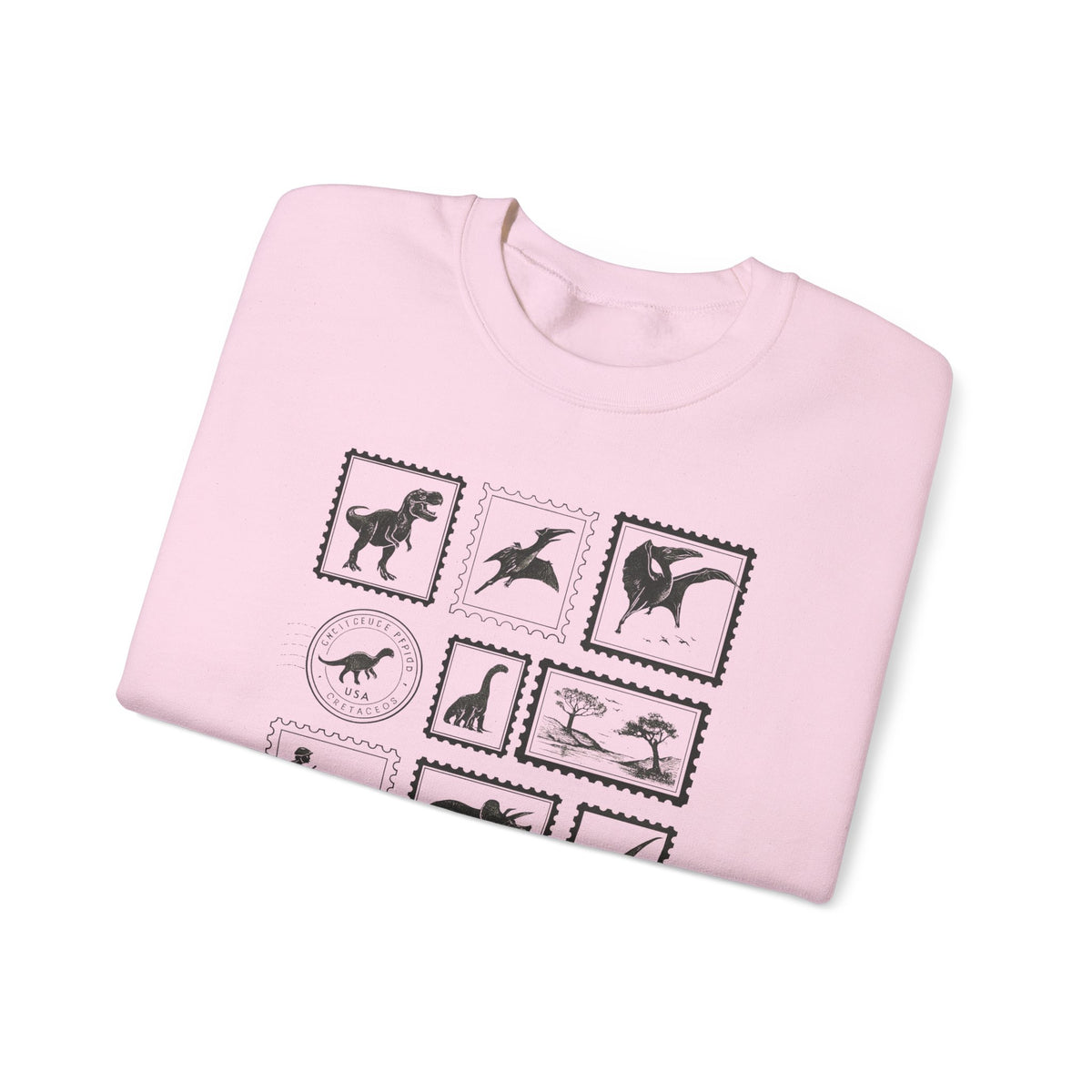 Dinosaur Vintage Stamps Sweatshirt, Vintage Scientific Jurassic Prehistoric Unisex Crewneck Jumper, Gift for Paleontologist, Retro Stamps