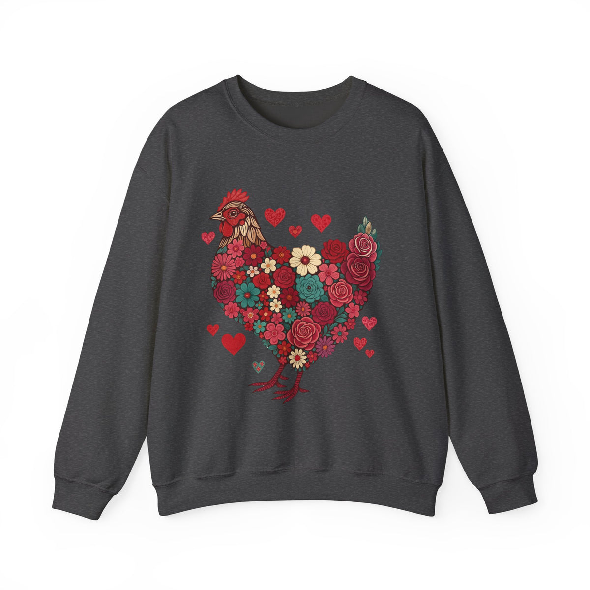 Valentines Day Chicken Lover Sweatshirt, Minimalist Chicken Design with Roses, Gildan 18000 , Farm & Homestead, I Love Chickens Sweatshirt