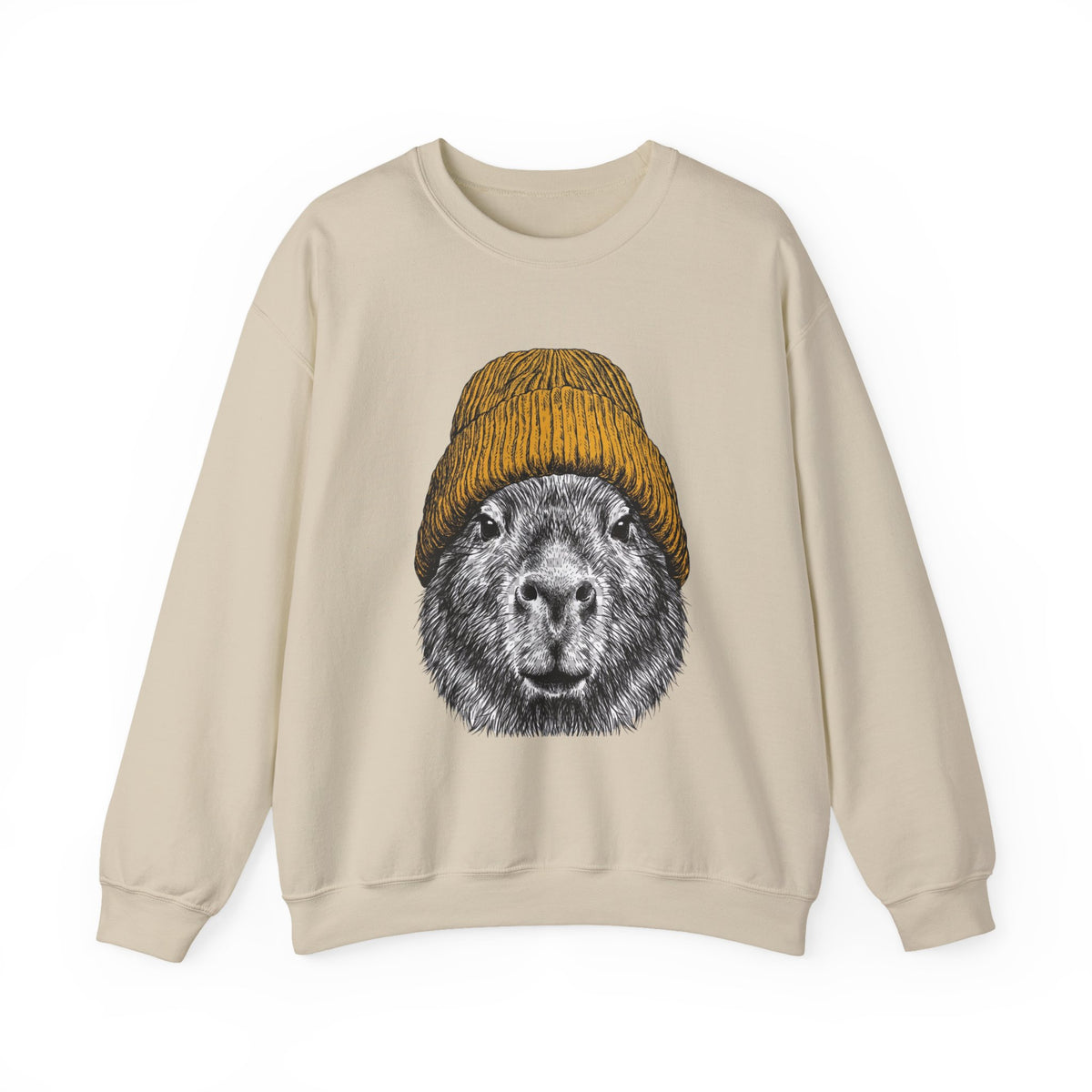 Capybara in Beanie Sweatshirt -Cozy Retro 90s Animal Pullover, Chill Vibes Only Shirt, Animal Spirit Shirt,Capybara Funny Meme Birthday Gift