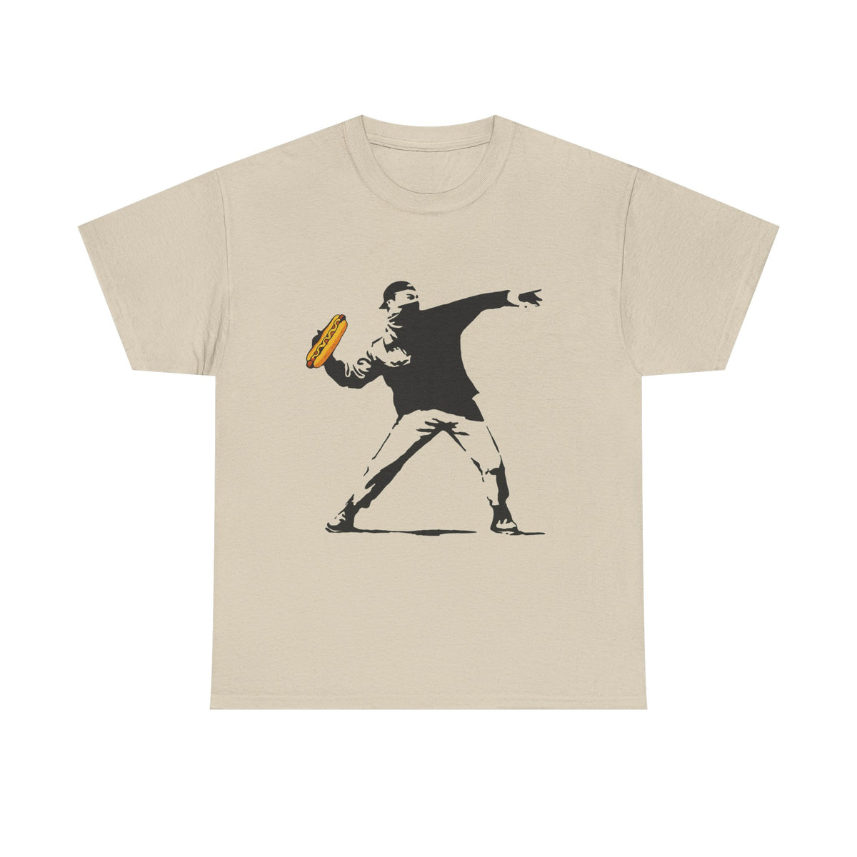 Banksy Inspired Sandwich Thrower Tee ,Turn the Volume Up Shirt ,Funny Food Parody Design ,Modern Minimalist Streetwear Style, Comfort Colors