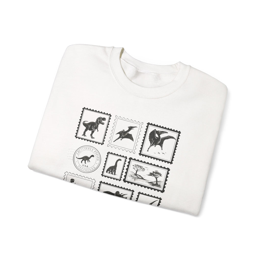 Dinosaur Vintage Stamps Sweatshirt, Vintage Scientific Jurassic Prehistoric Unisex Crewneck Jumper, Gift for Paleontologist, Retro Stamps