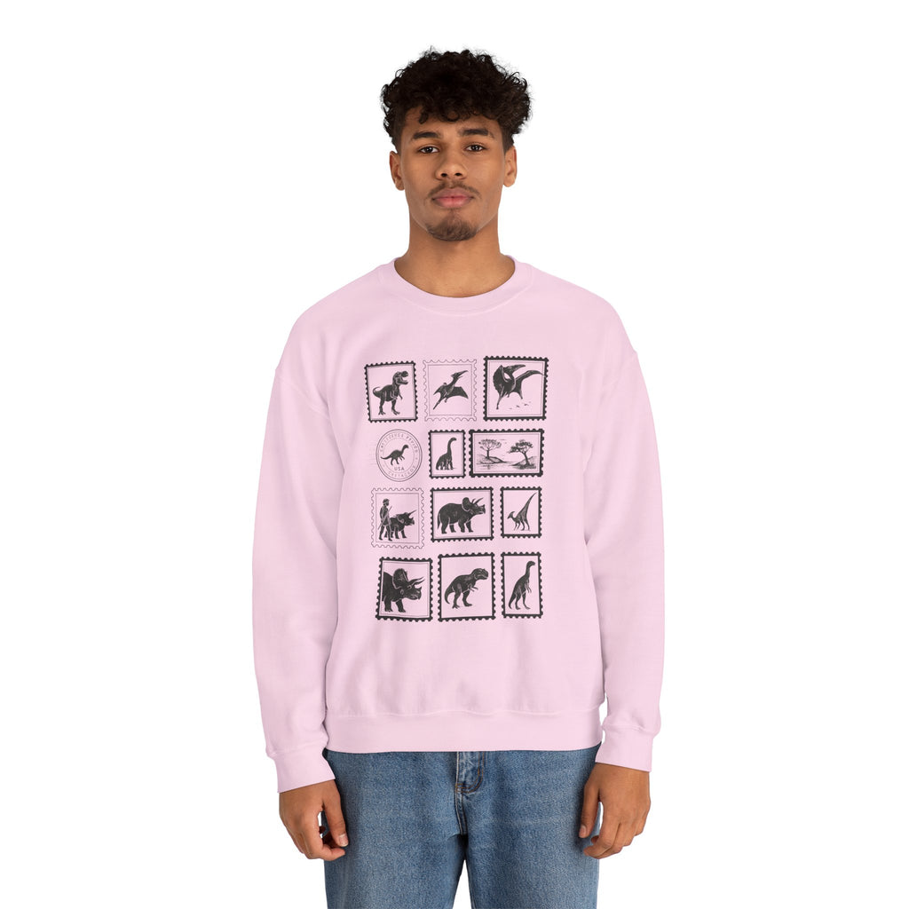 Dinosaur Vintage Stamps Sweatshirt, Vintage Scientific Jurassic Prehistoric Unisex Crewneck Jumper, Gift for Paleontologist, Retro Stamps