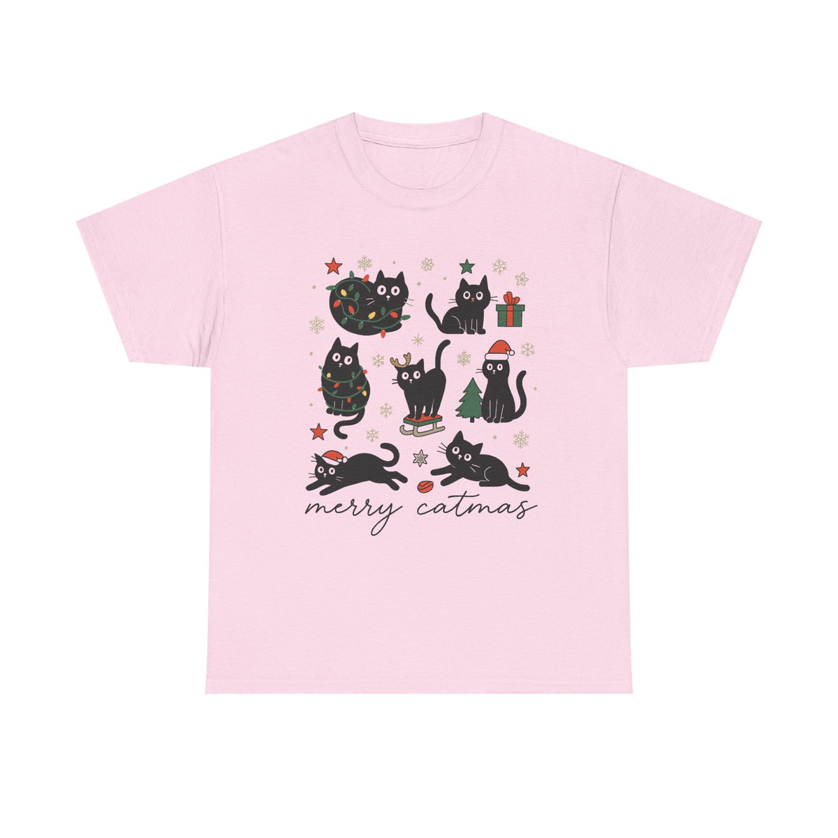 Christmas Cat Shirt Catmas Meow Christmas Tree Light Its Fine Holiday Tshirt Funny Kitty Black Cat Xmas Tee Festive T-shirt
