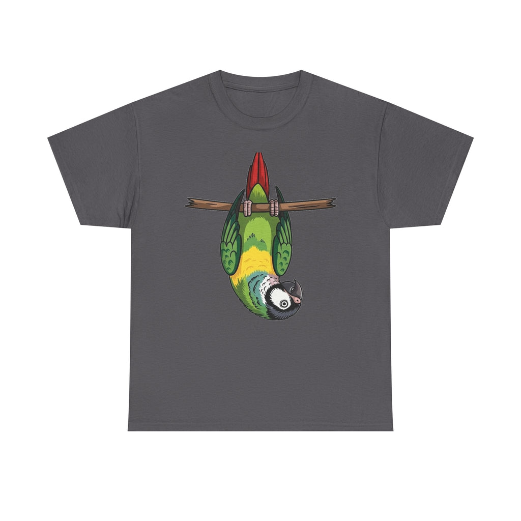 Parrot Shirt, Funny Upside Down Macaw Tee, Tropical Bird Graphic T-Shirt, Colorful Bird Watcher Gift for Animal Lover, Exotic Bird Apparel