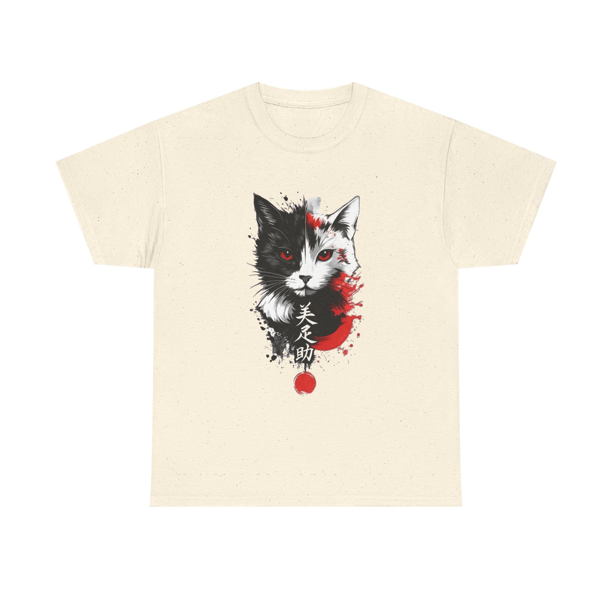 Japanese Cat Art T-Shirt, Japanese Anime Style Red Eye Kitty Tee, Unisex Casual Top, Asian Ink Painting Cat Graphic Shirt, Red Eyes Cat Tee
