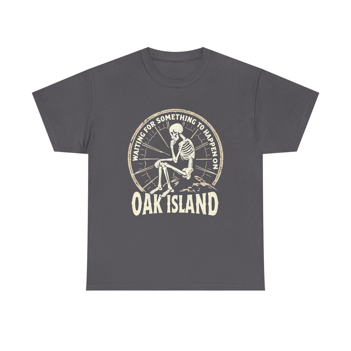 Funny Skeleton Waiting for Something To Happen on Oak Island T-Shirt, Oak Island, Mystery Lover Tee, Funny Skeleton Design, Treasure Hunt