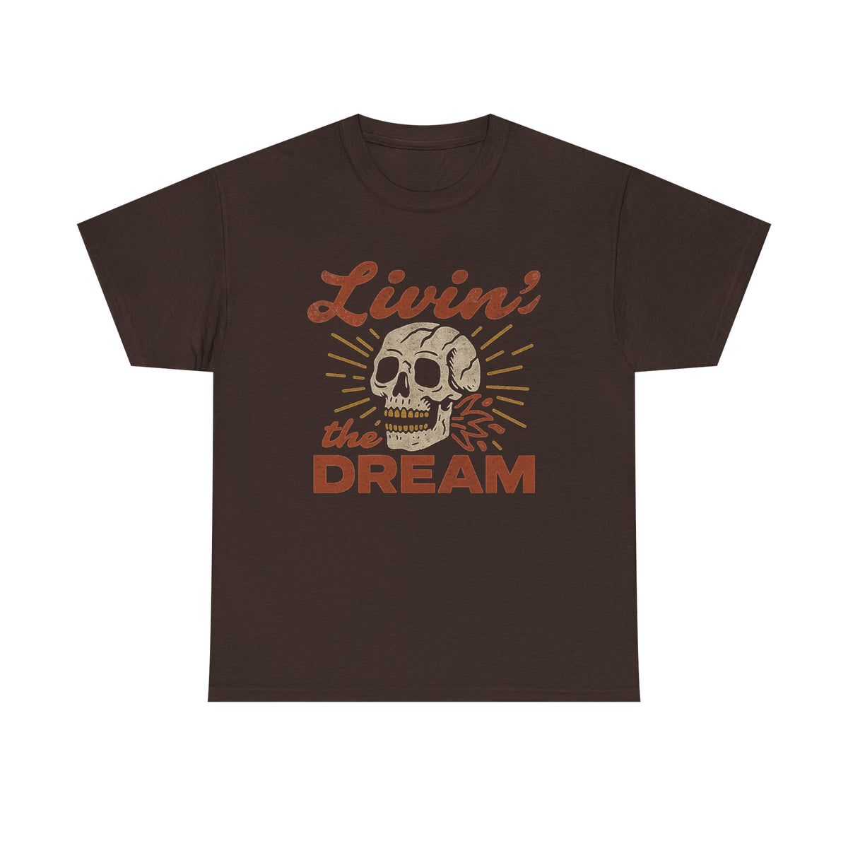 Livin' the Dream T-Shirt, Vintage Distressed Skull Shirt, Oversized Retro Grunge Tee, Trendy Grunge Indie Boho Graphic Tee