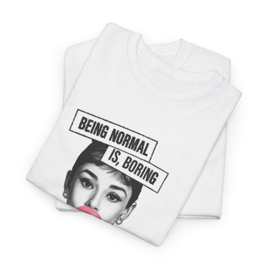 Funny T-shirt for women with saying - print Normal is Boring - oversized top large sizes summer tunic lettering blue/black/grey