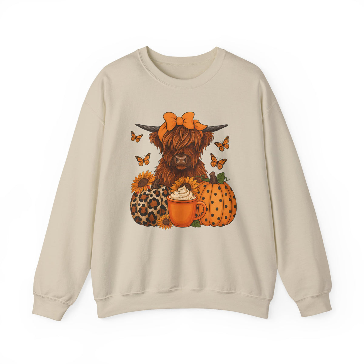 Fall Pumpkin Highland Cow Sweatshirt, Fall Cow Print T-Shirt, Fall Sweatshirt, Shirts for Fall, Shirts for Fall, Cow Fall Sweater