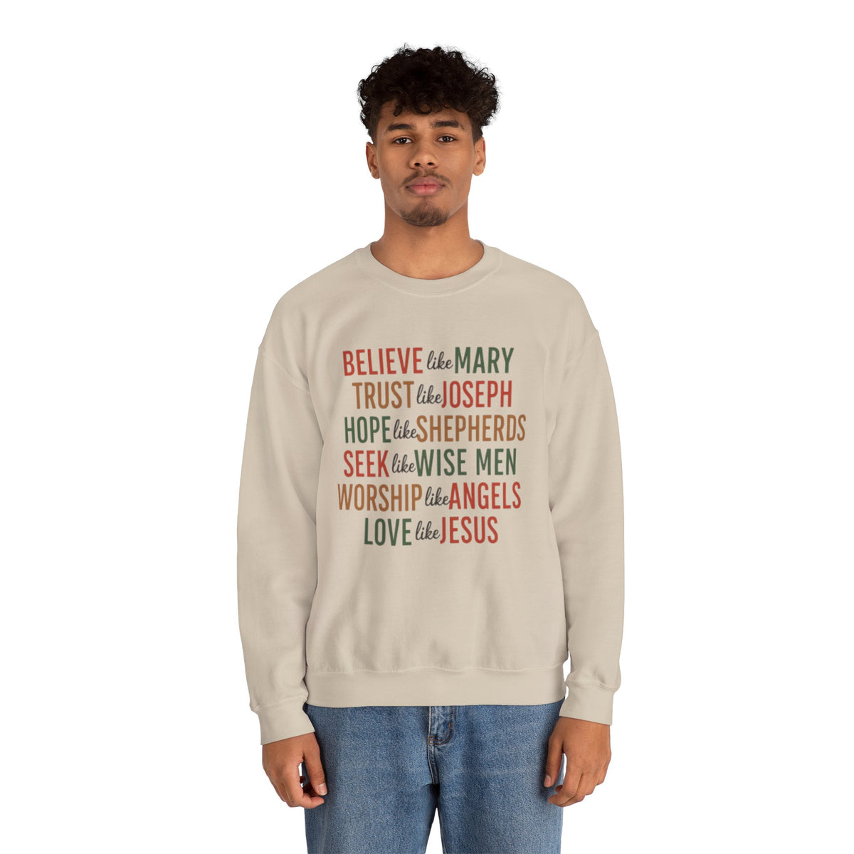 Christian Christmas Sweatshirt, Christmas Faith Sweatshirt, Believe Like Mary Tee, Love Like Jesus Christmas Shirt, Religious Holiday Shirt