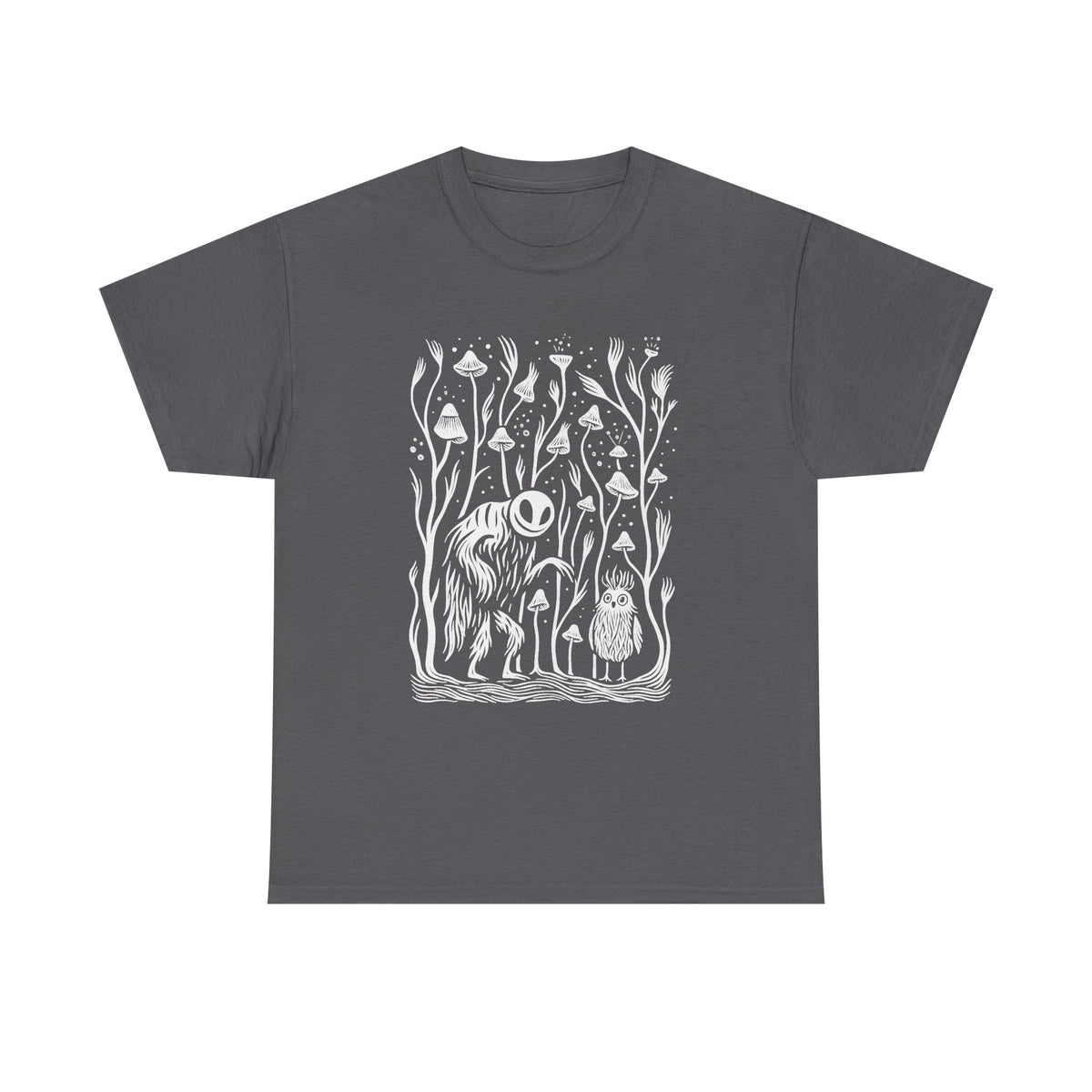T-shirt magic forest black  little monster  witchy print  creature  mystical  unisex  moth  flower  gothic fashion  blackwork shirt