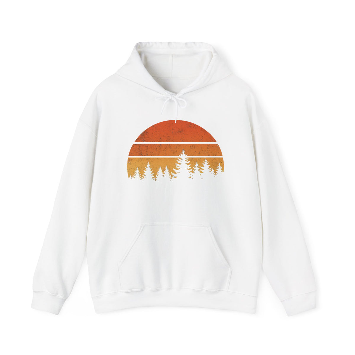Retro Camping Hoodie: Forest Sunset Graphic, Nature Lover Gift