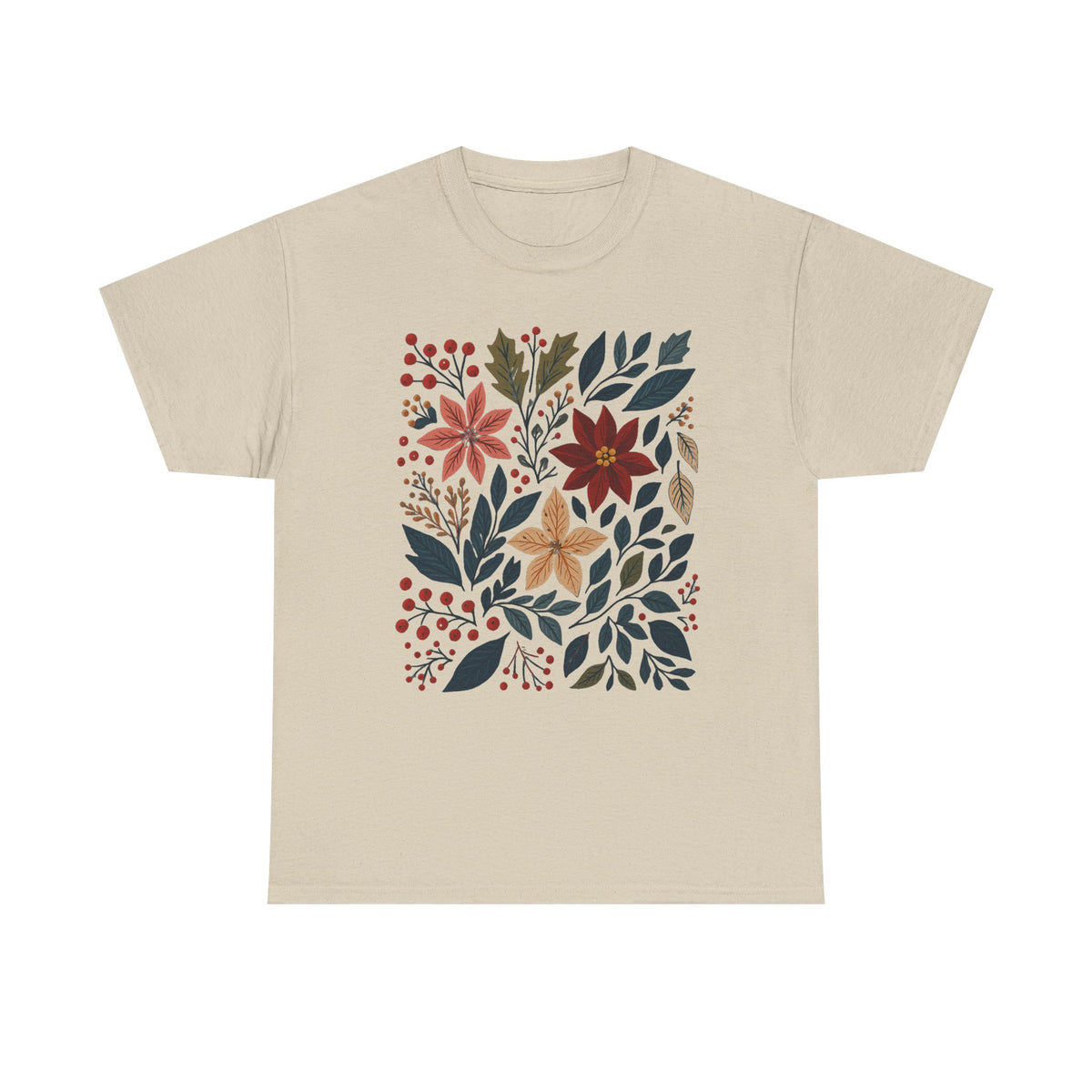 Boho Winter Floral Shirt, Retro Winter Tshirt, Christmas Vibes Shirt, Christmas Season Graphic Tee, Vintage Winter Aesthetic