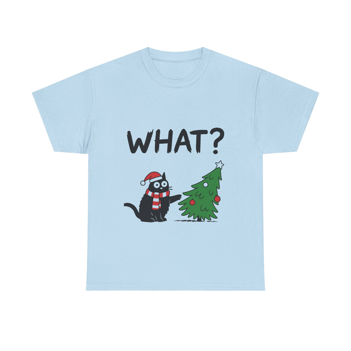 Funny Cat Christmas Shirt What? Christmas Tree Knocked Over Tee Cute Holiday Cat Lover T-Shirt Humorous Xmas Gift for Pet Owners