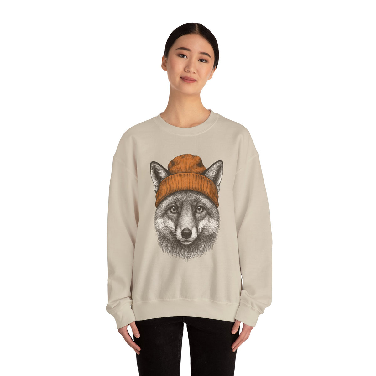 Cute Fox With Beanie Sweatshirt - Retro 90's Wildlife Camping Outfit - Winter Outdoor Adventure - Nature Animals Unisex Graphic Sweatshirt