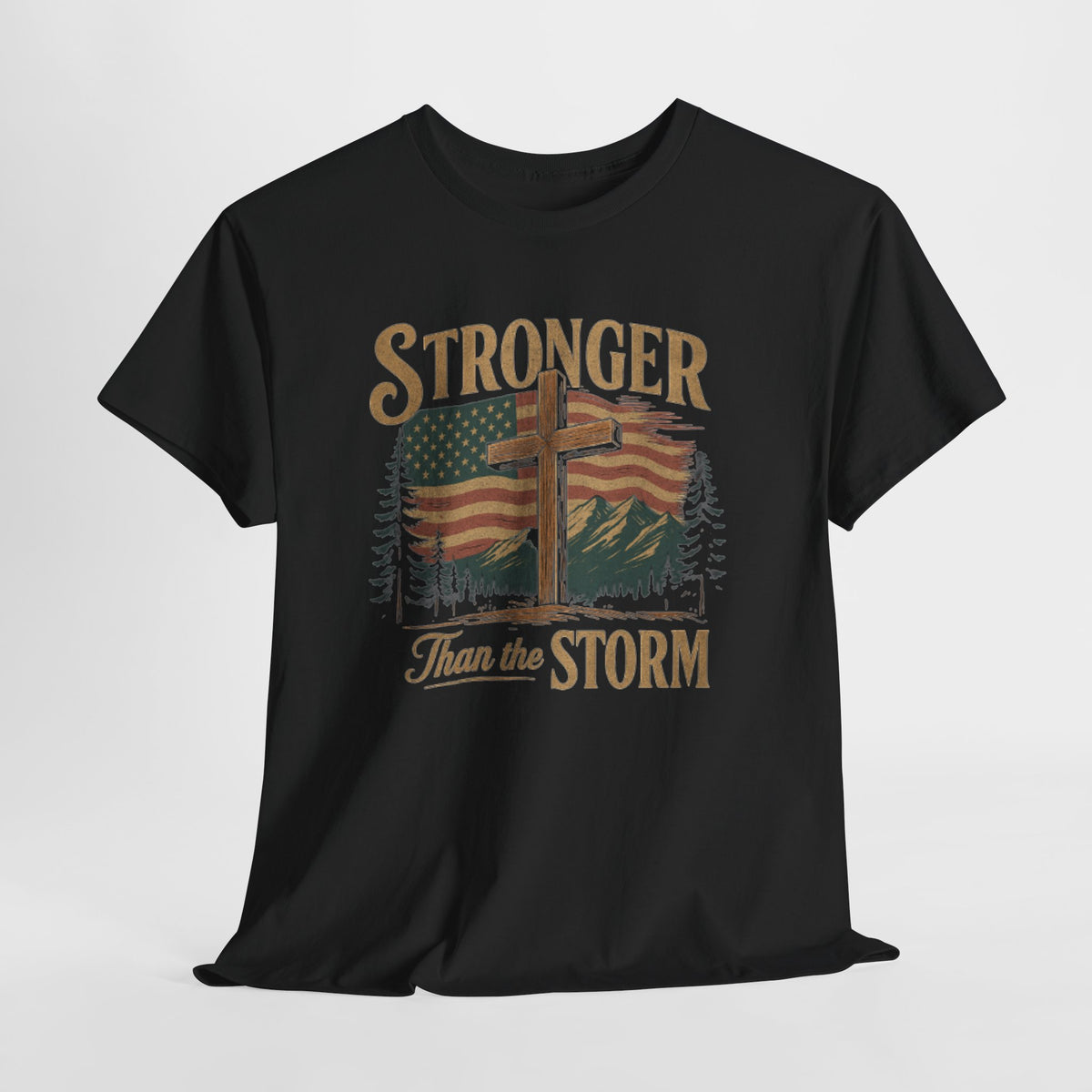 Christian Mens Shirt PNG Stronger than the Storm Patriotic Sublimation Designs for Men Christian PNG Designs Trendy Png American Flag Tshirt