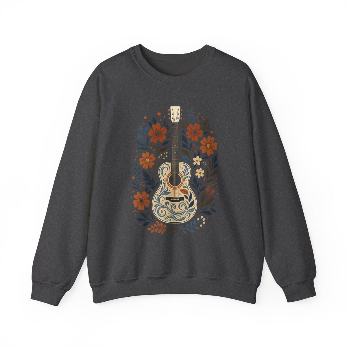 Floral Guitar Sweatshirt, Music Lover Gift, Wildflowers Guitarist Hoodie, Musician Birthday T-Shirt, Pressed Flowers Plus Size Jumper Women