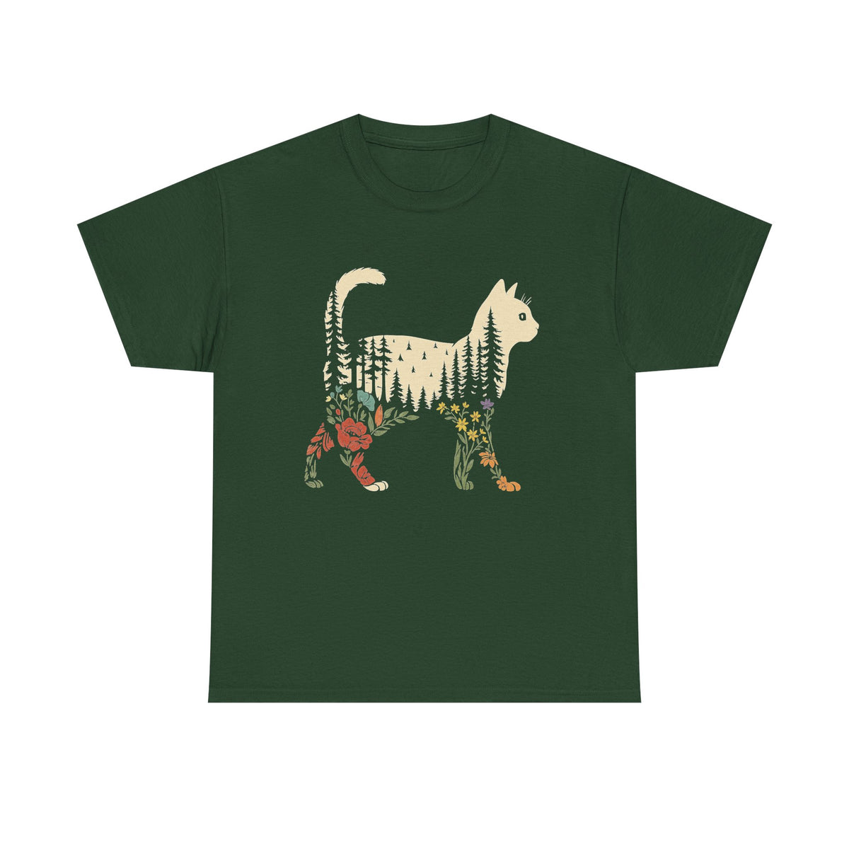Boho Cat Plants Shirt: Short & Long Sleeve, Nature Trees Wild Flowers Tees, Women Cat Lovers Tee, Christmas Mom Gift for Her