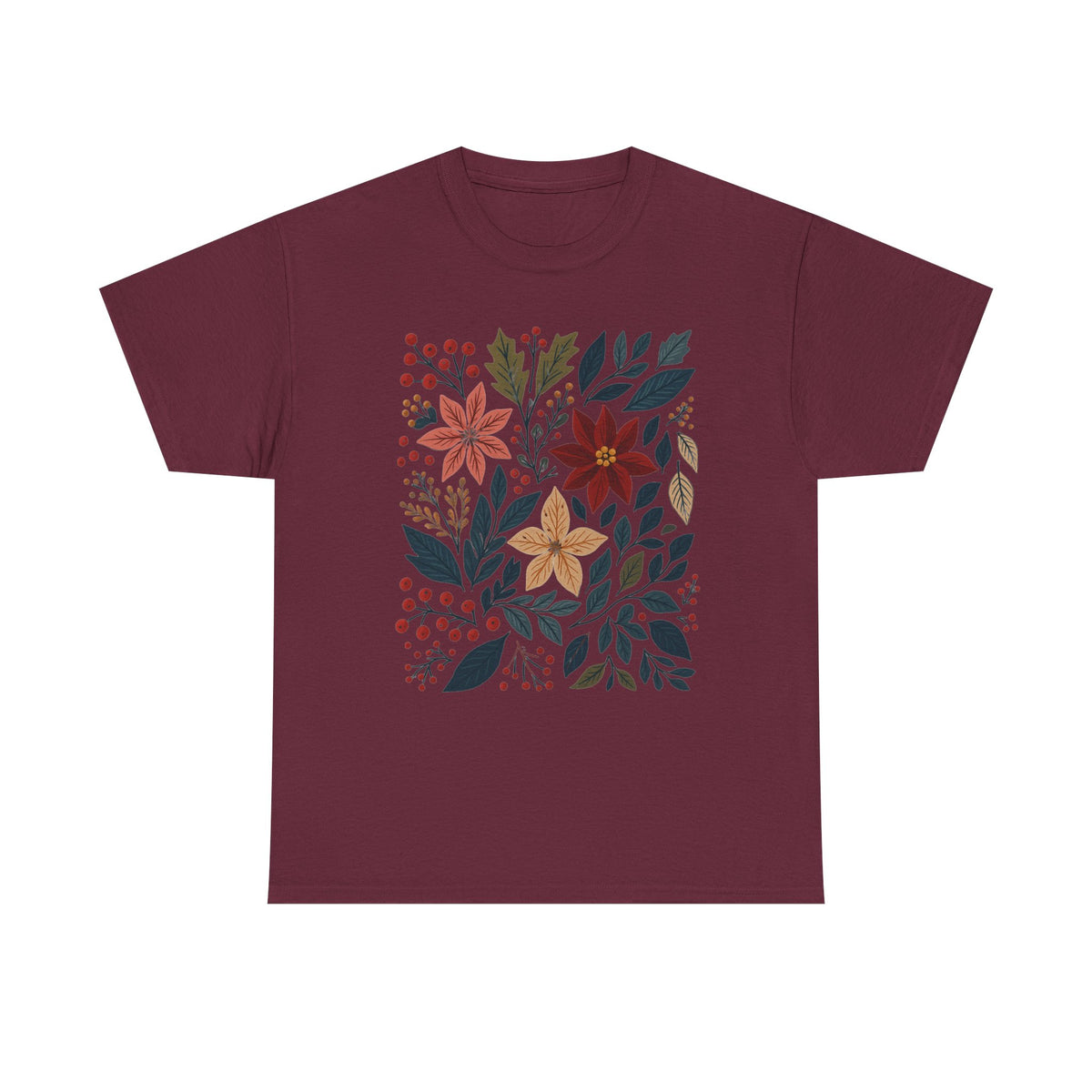 Boho Winter Floral Shirt, Retro Winter Tshirt, Christmas Vibes Shirt, Christmas Season Graphic Tee, Vintage Winter Aesthetic