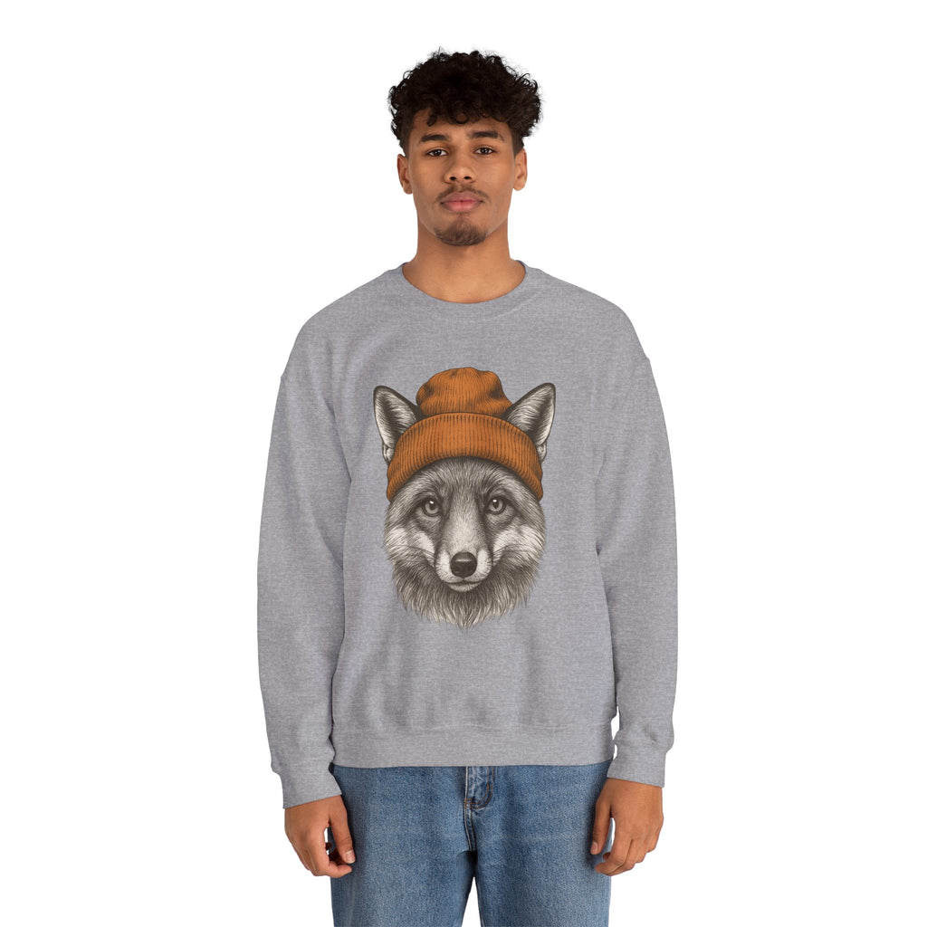 Cute Fox With Beanie Sweatshirt - Retro 90's Wildlife Camping Outfit - Winter Outdoor Adventure - Nature Animals Unisex Graphic Sweatshirt